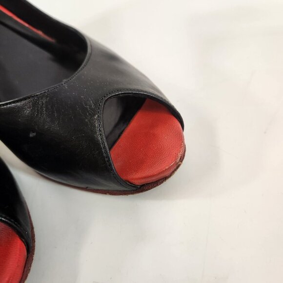 Ramon Tenza Galia Open Toe Black Heels Women 7M Striped Spain with Box Shoe Bag - Picture 9 of 13